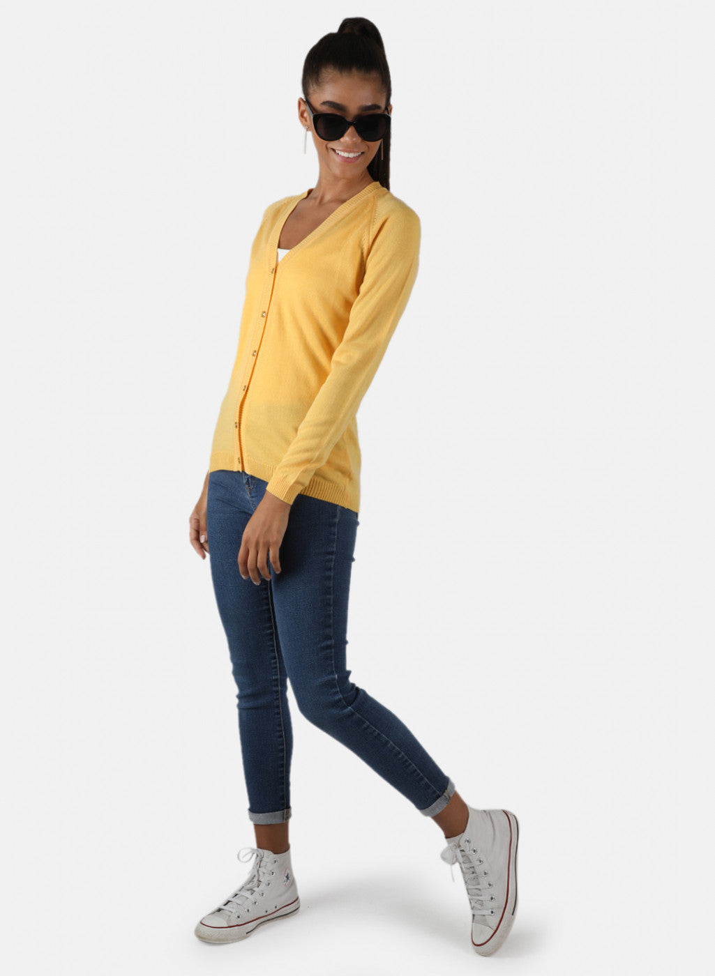 Women Yellow Solid Cardigan