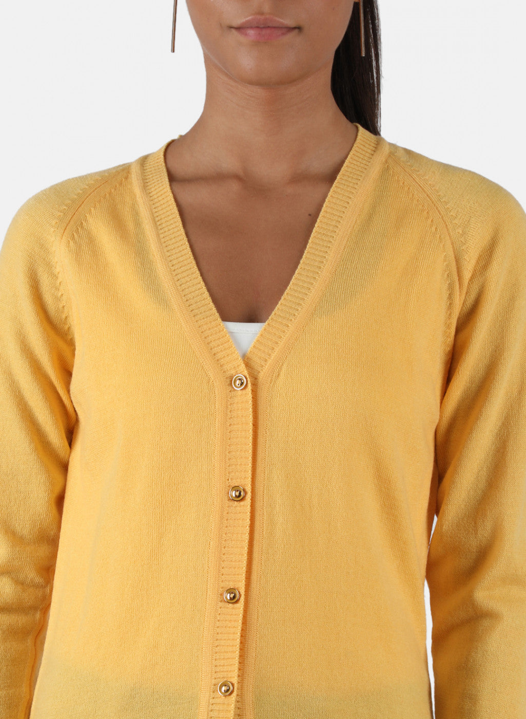 Women Yellow Solid Cardigan