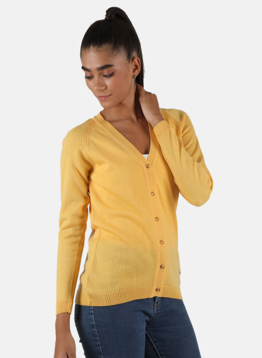 Women Yellow Solid Cardigan