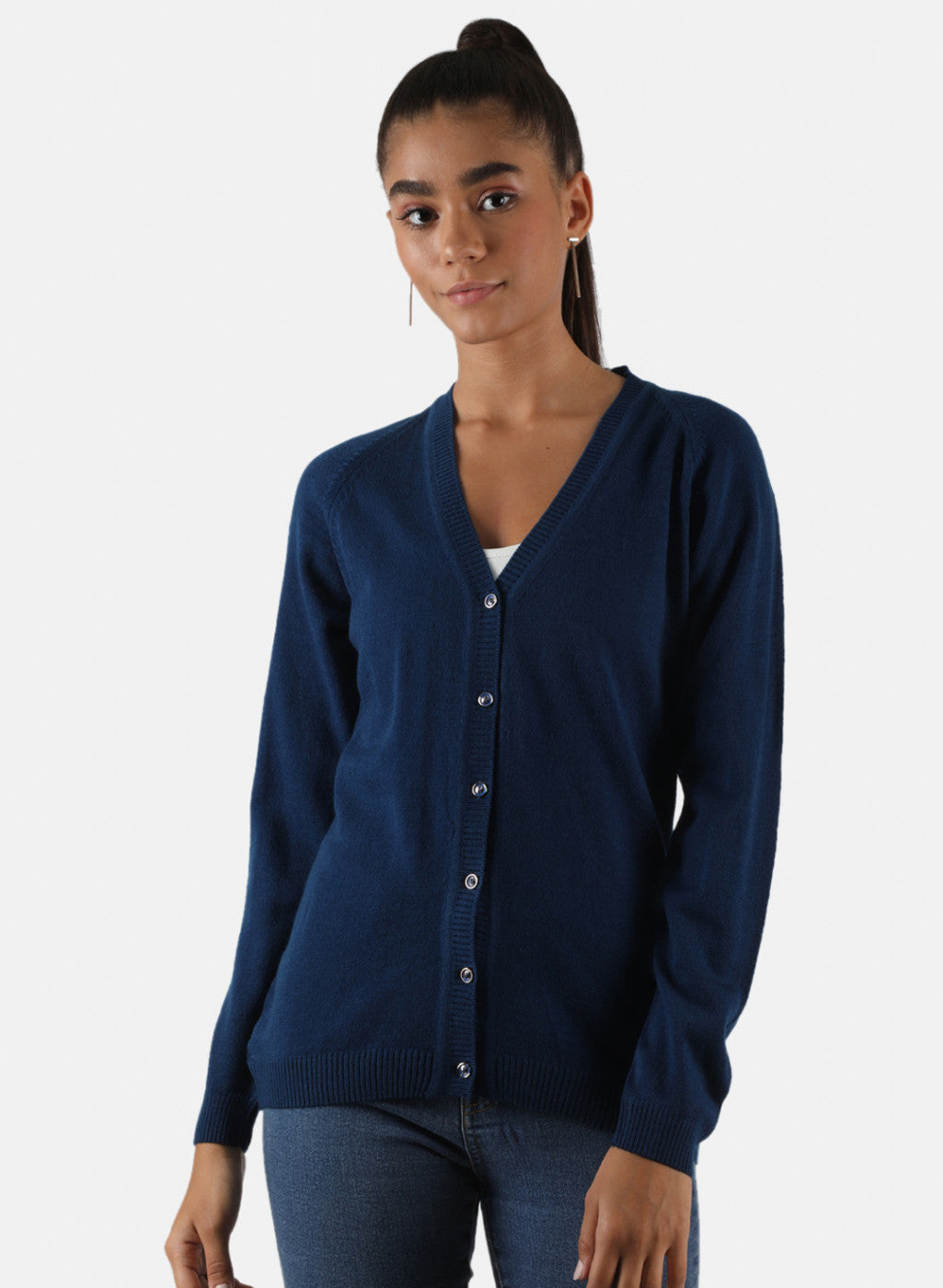 Women Blue Solid Cardigan