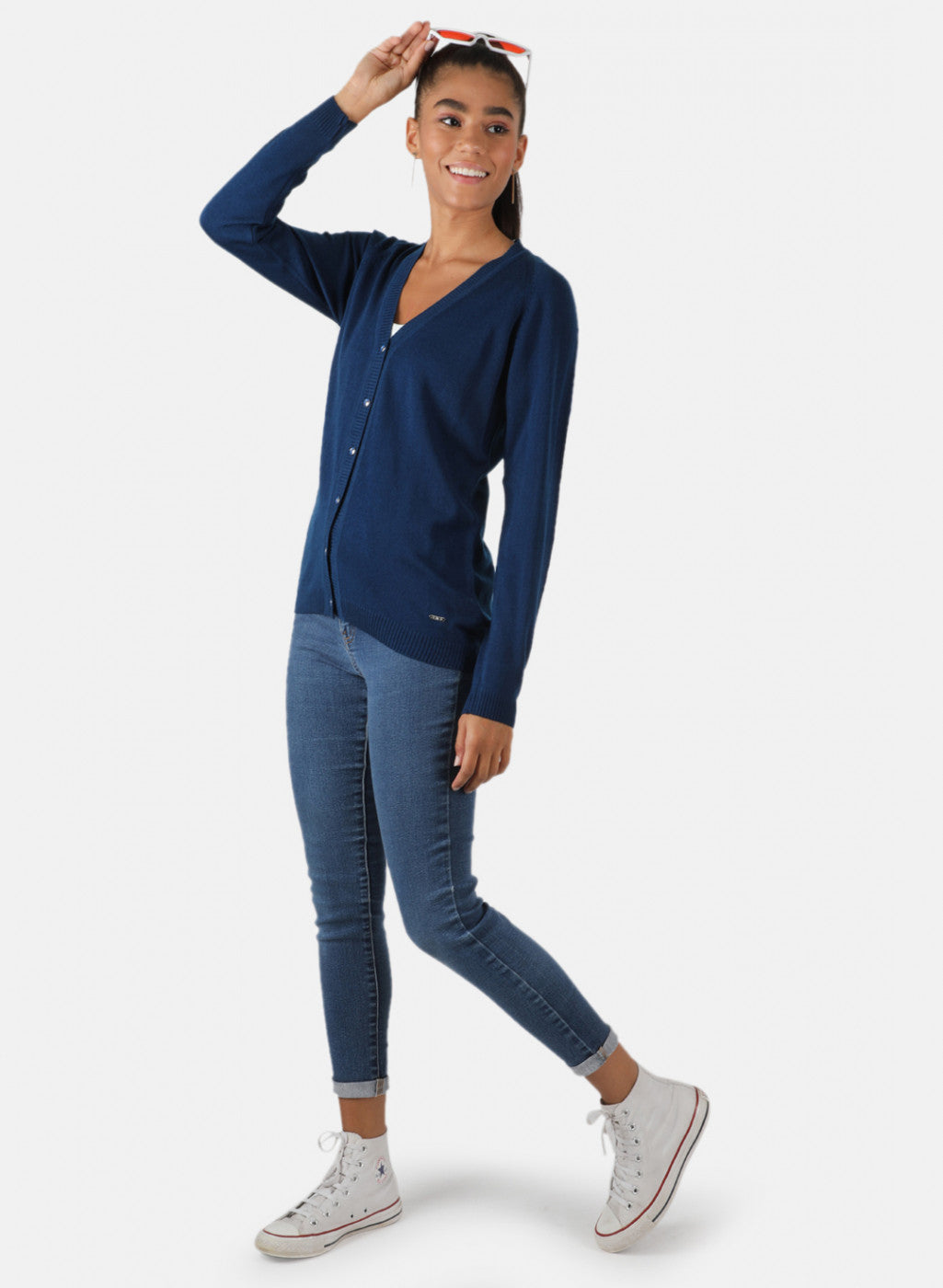 Women Blue Solid Cardigan