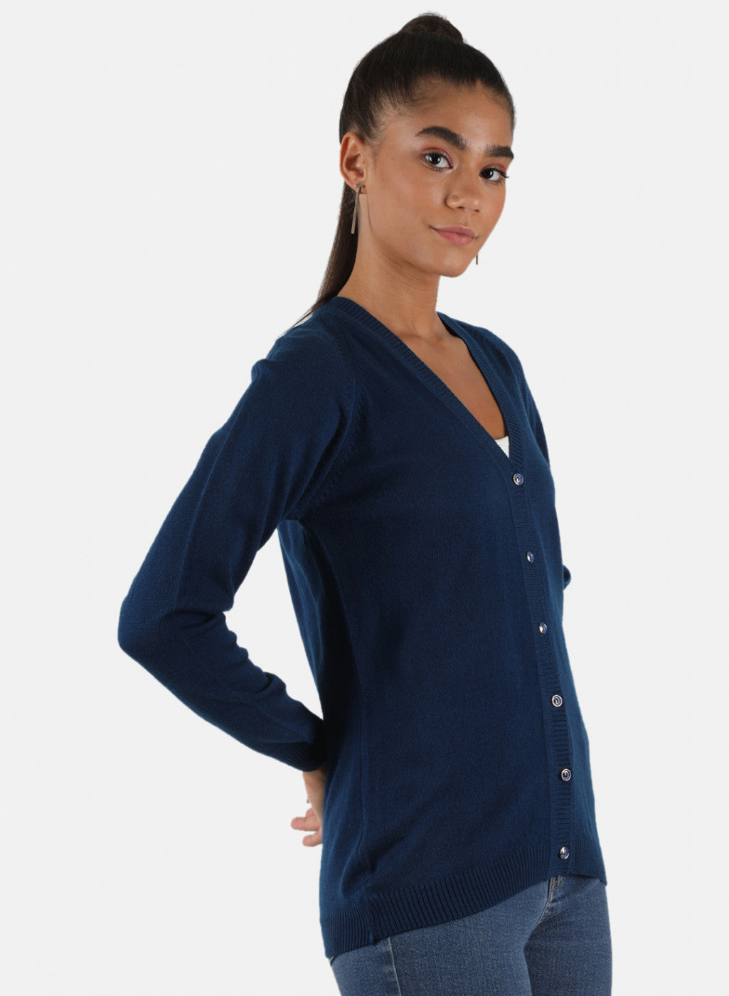 Women Blue Solid Cardigan