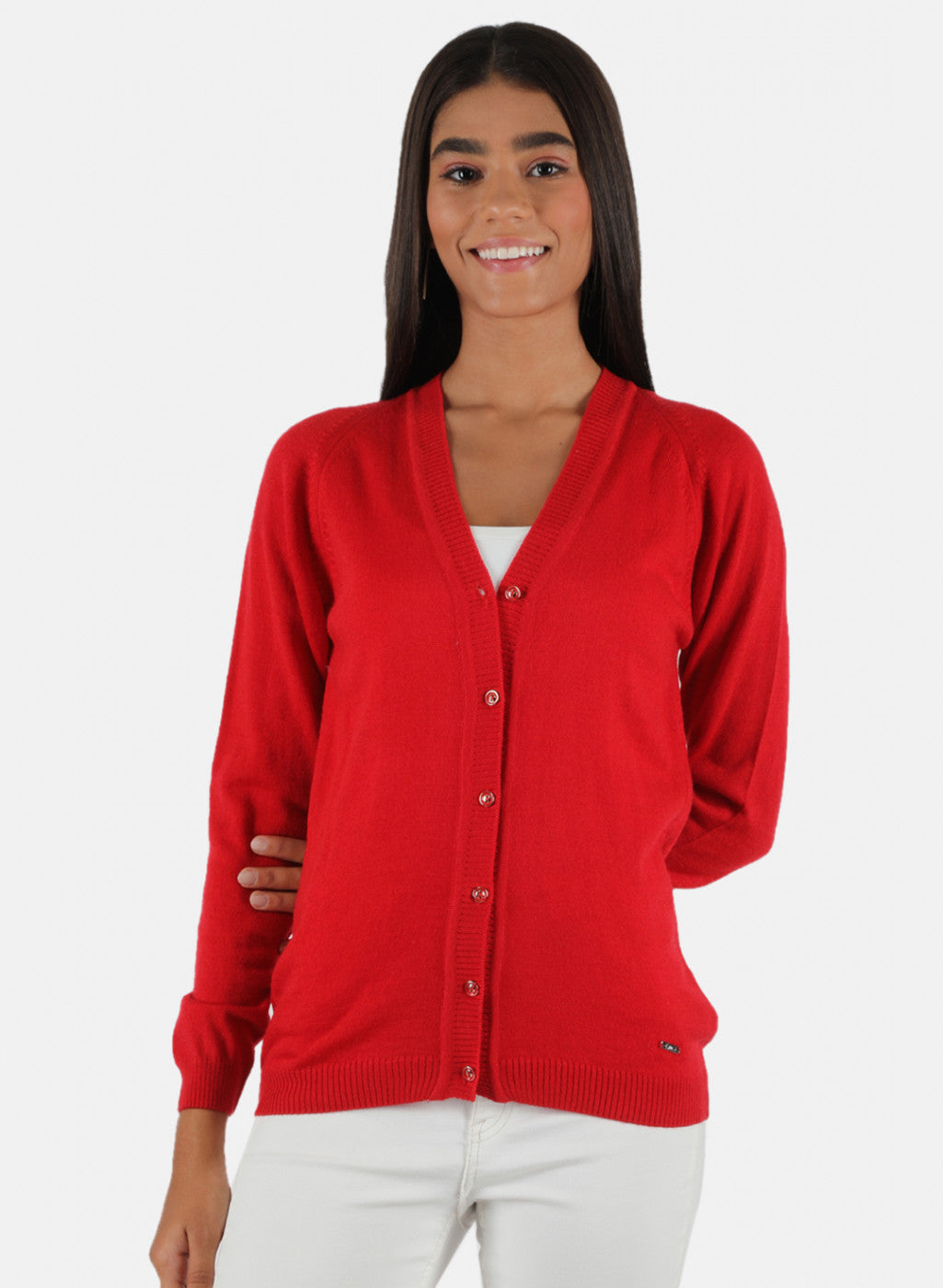 Women Red Solid Cardigan