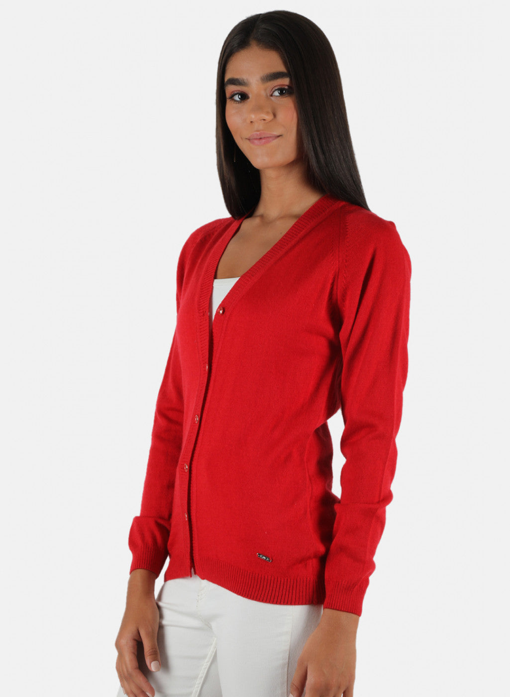 Women Red Solid Cardigan