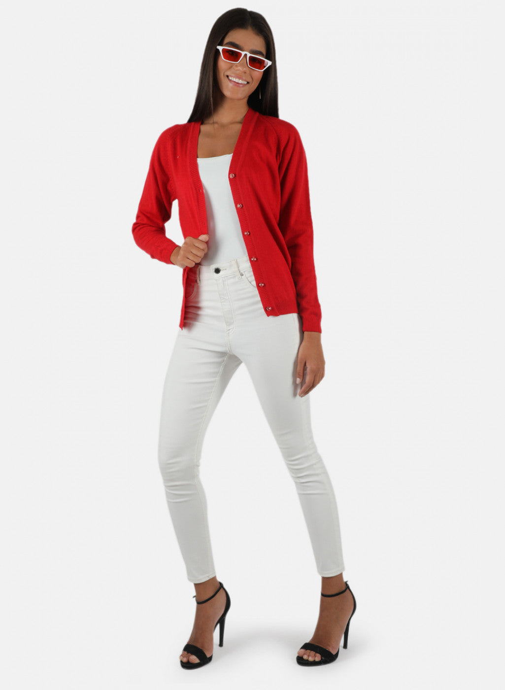 Women Red Solid Cardigan