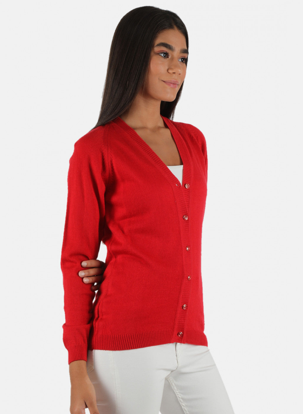 Women Red Solid Cardigan