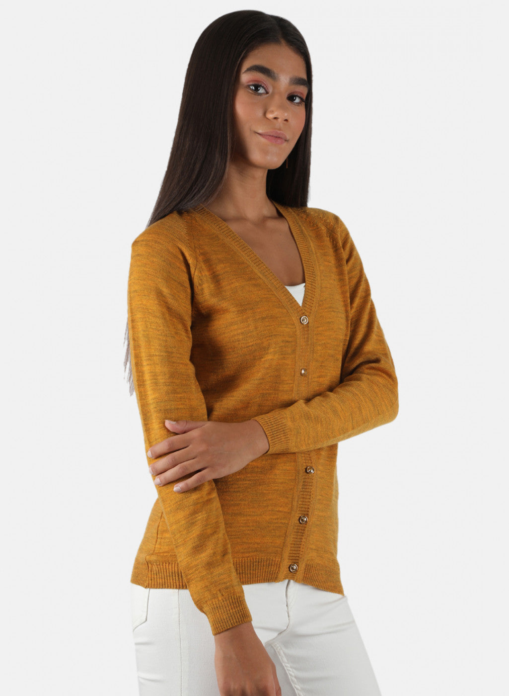 Women Yellow Solid Cardigan