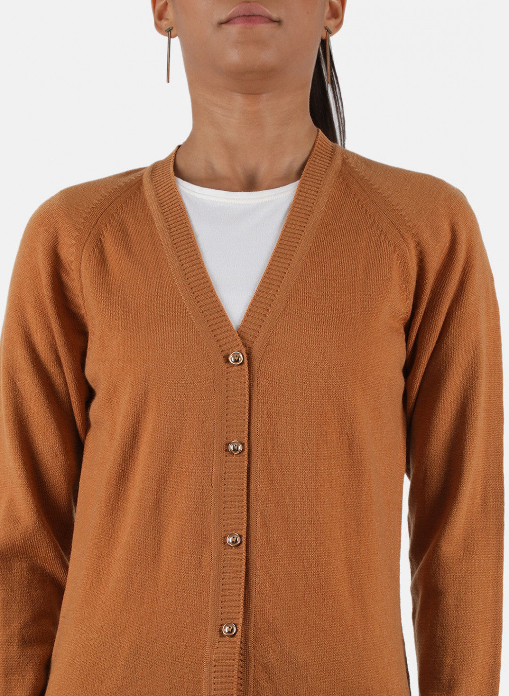 Women Light Orange Solid Cardigan