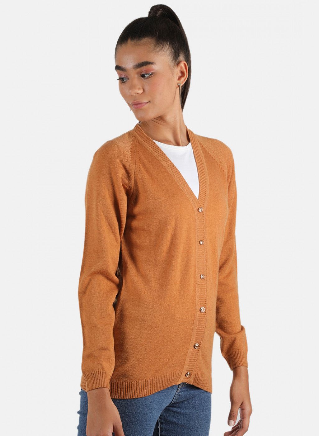 Women Light Orange Solid Cardigan