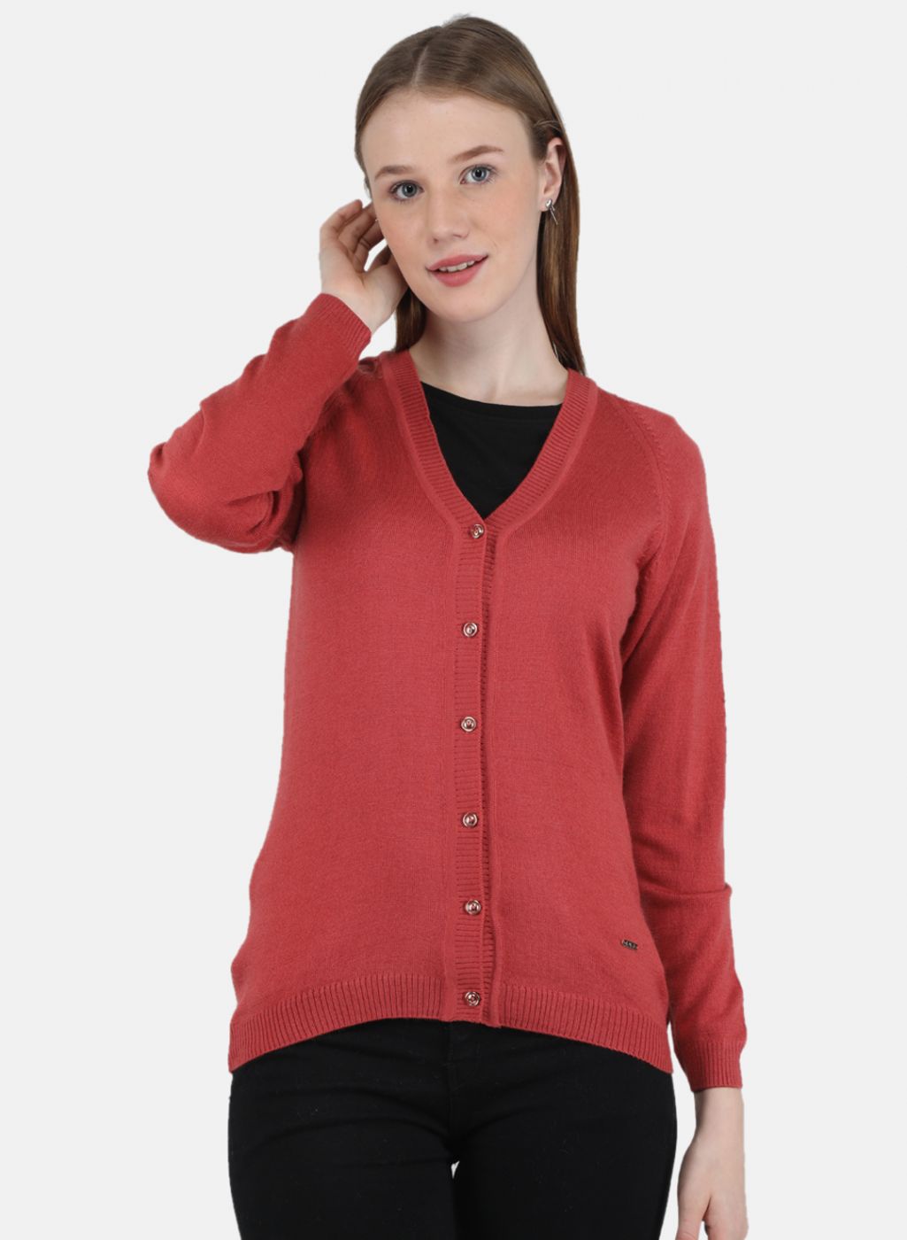 Women Red Solid Cardigan