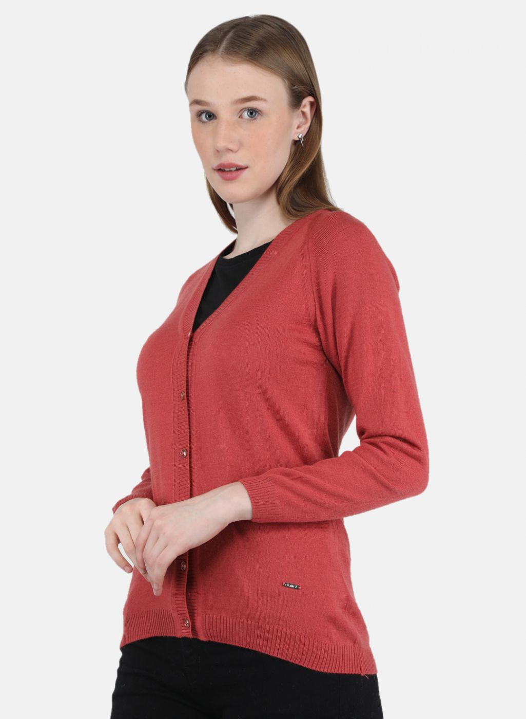 Women Red Solid Cardigan