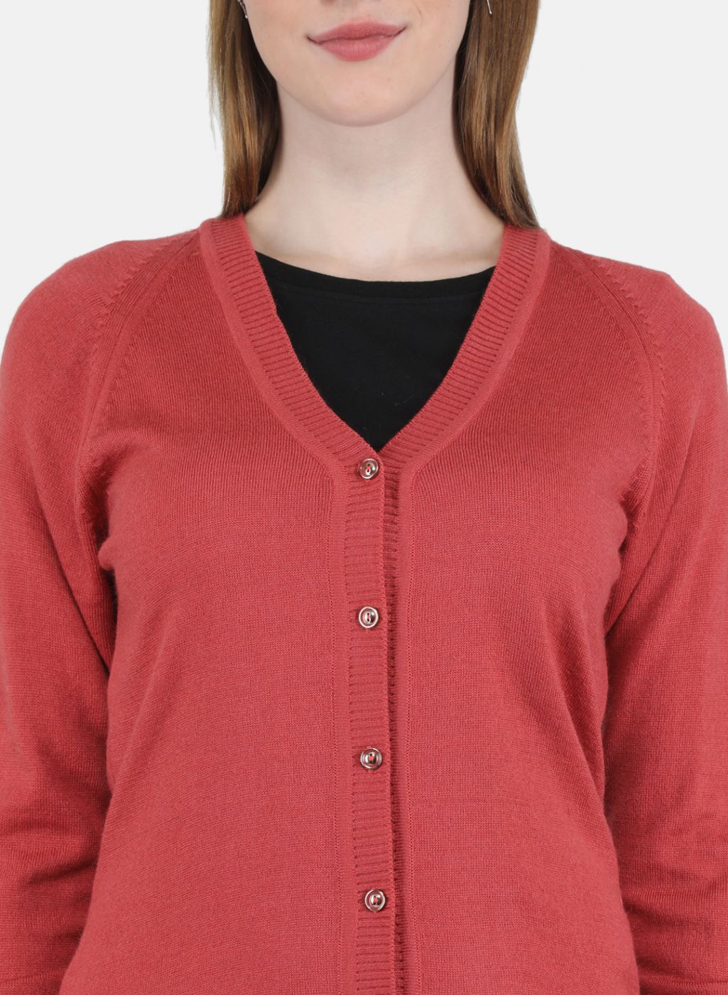 Women Red Solid Cardigan