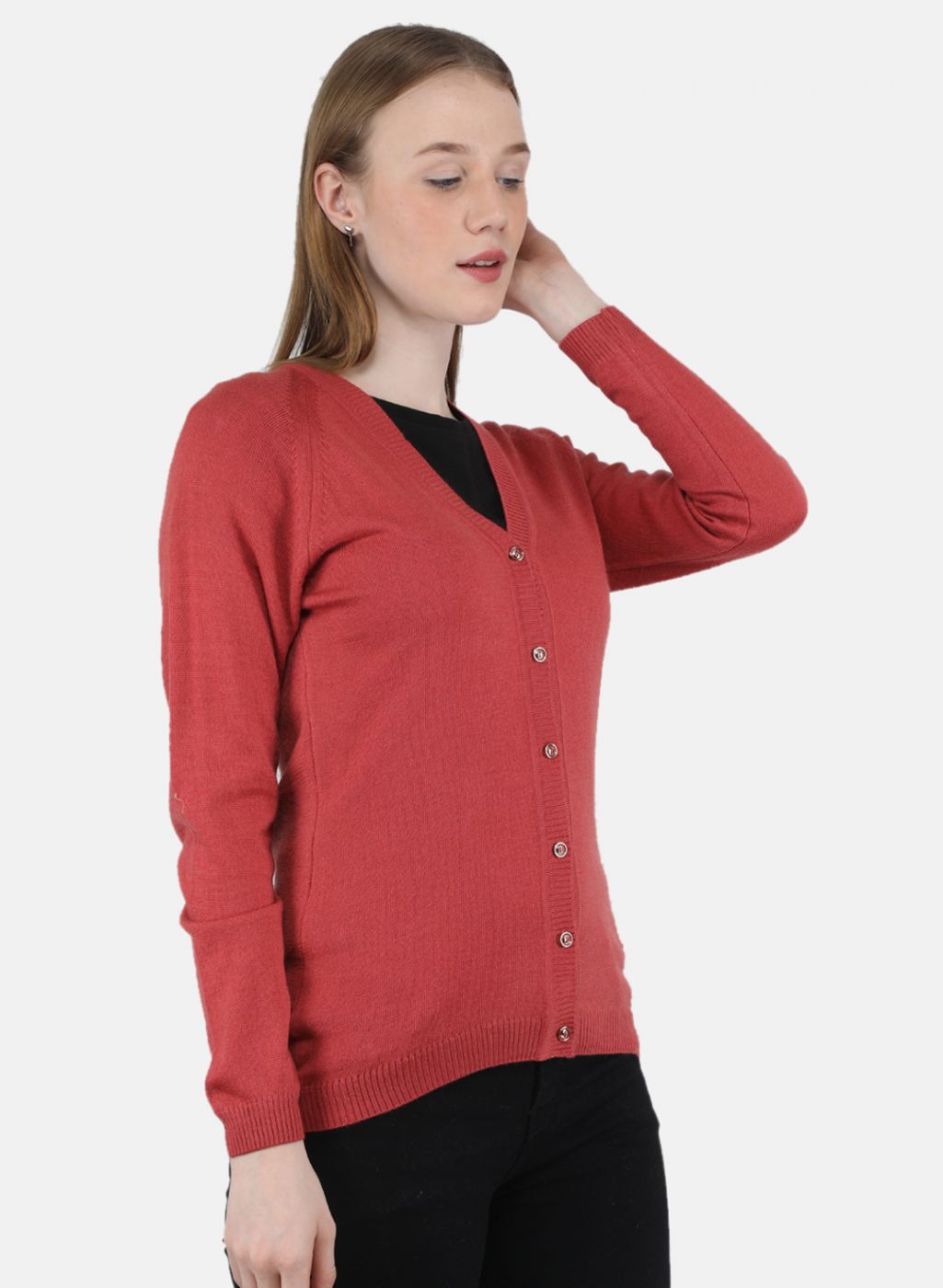 Women Red Solid Cardigan