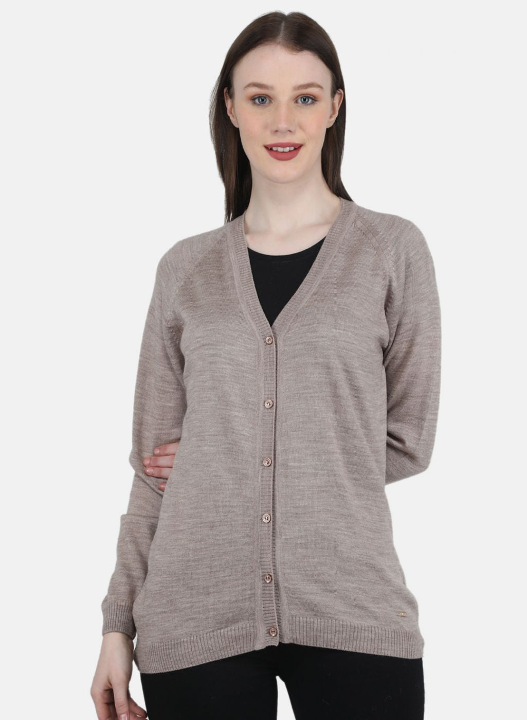 Women Beige Solid Cardigan