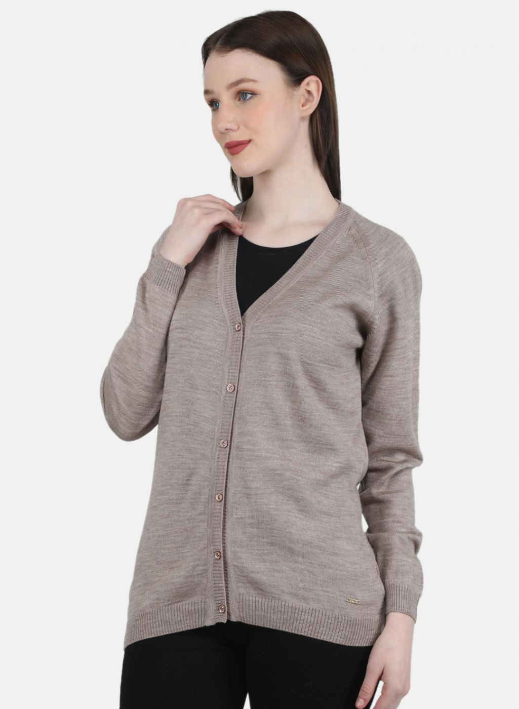 Women Beige Solid Cardigan