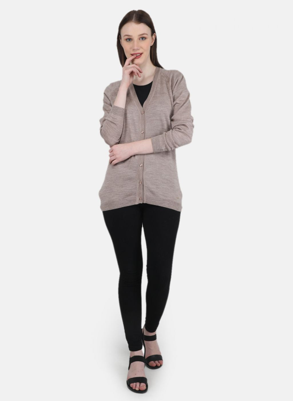 Women Beige Solid Cardigan