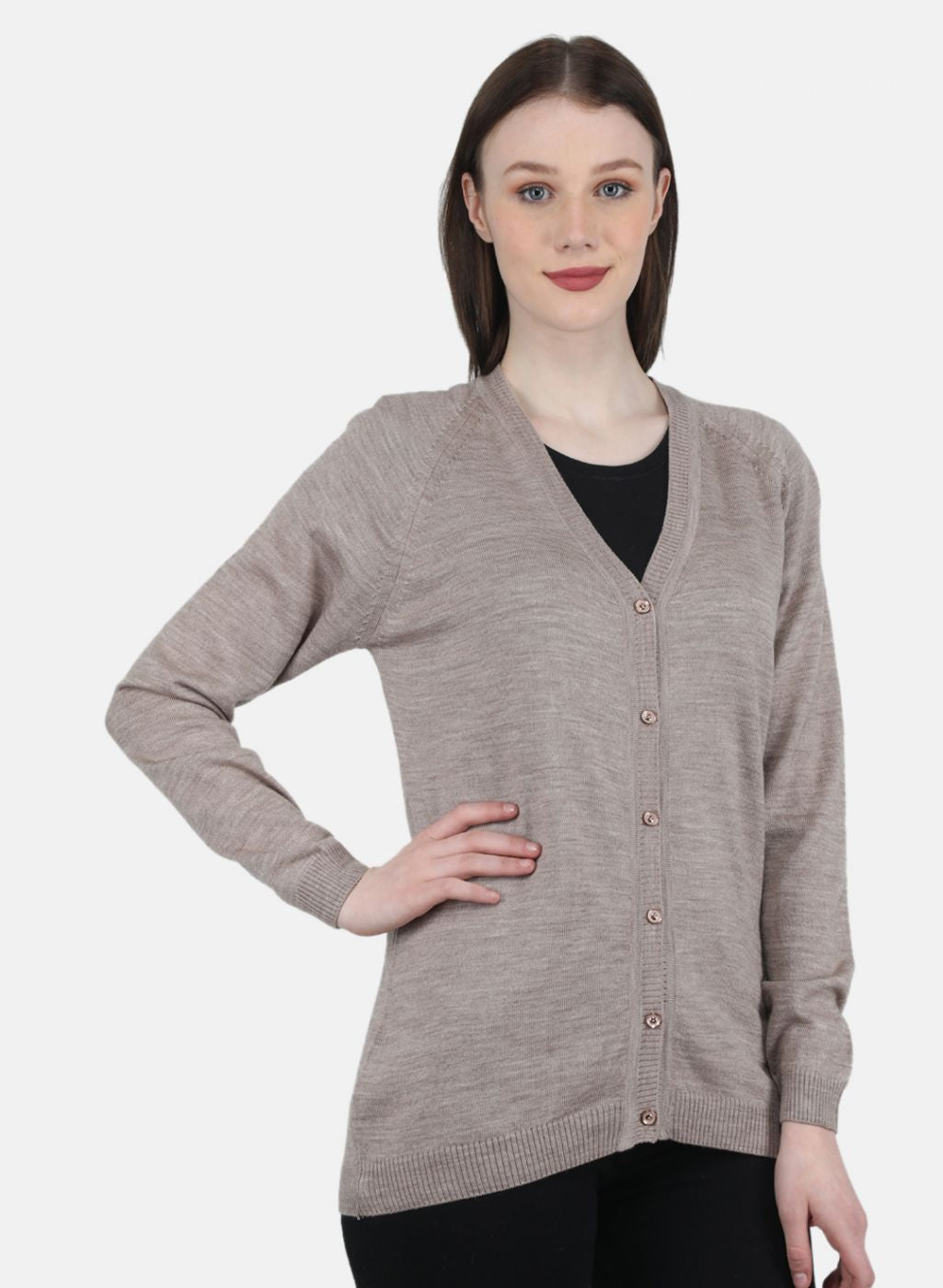 Women Beige Solid Cardigan