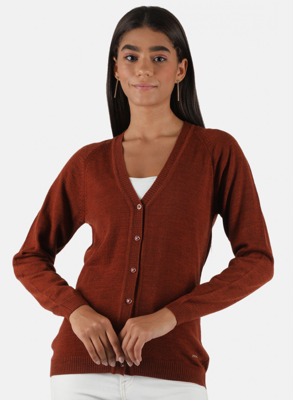 Women Rust Orange Solid Cardigan