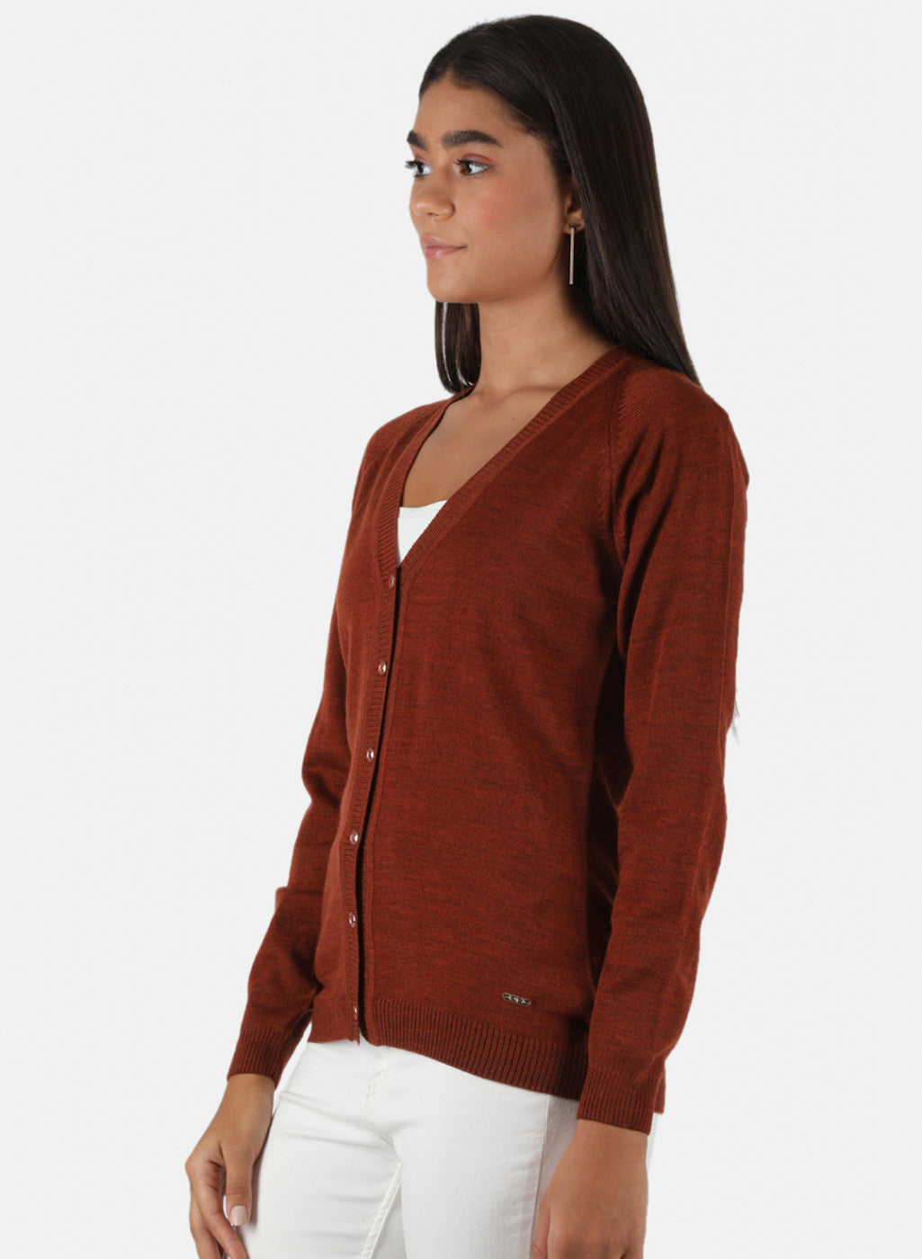 Women Rust Orange Solid Cardigan