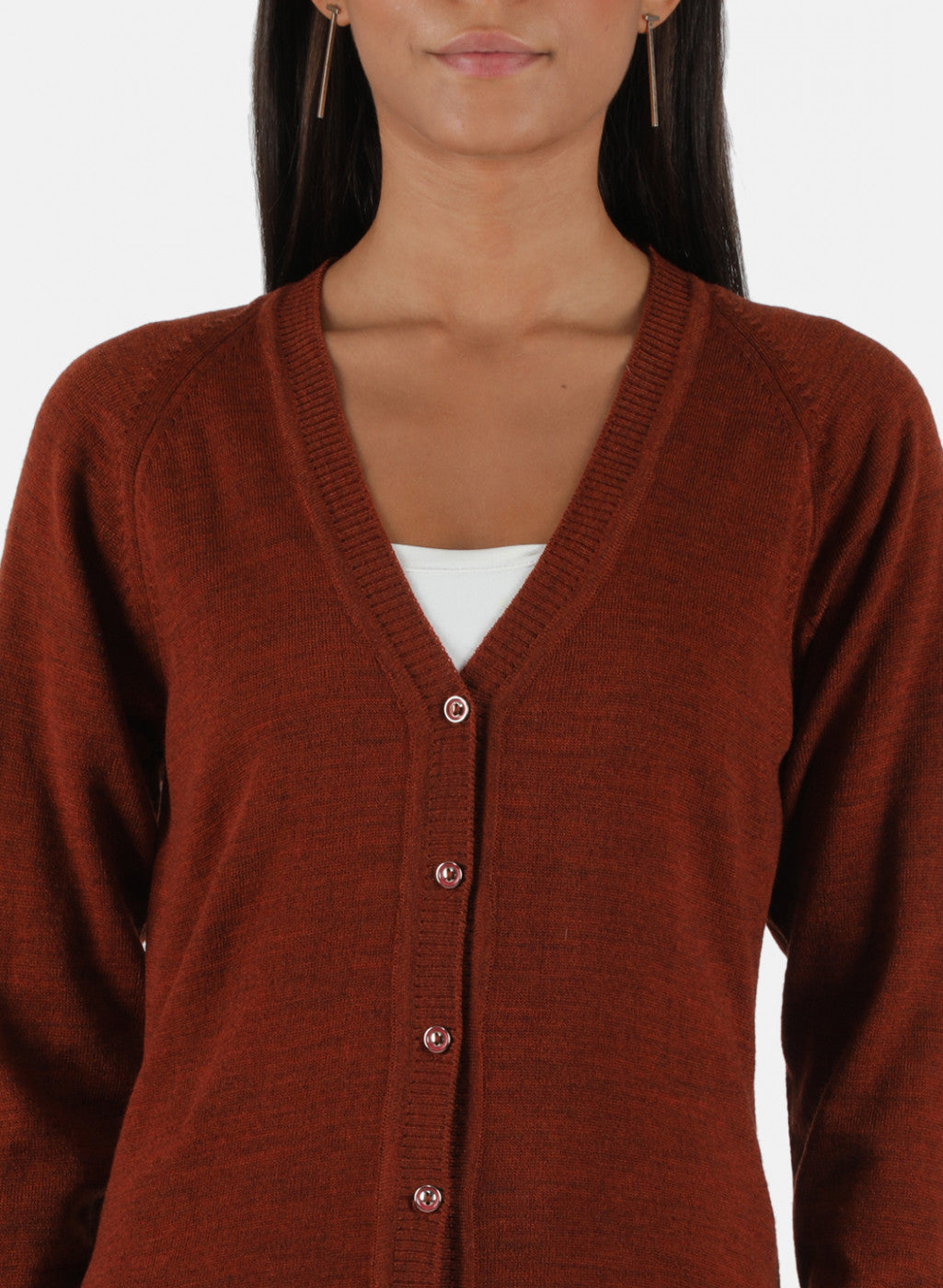 Women Rust Orange Solid Cardigan