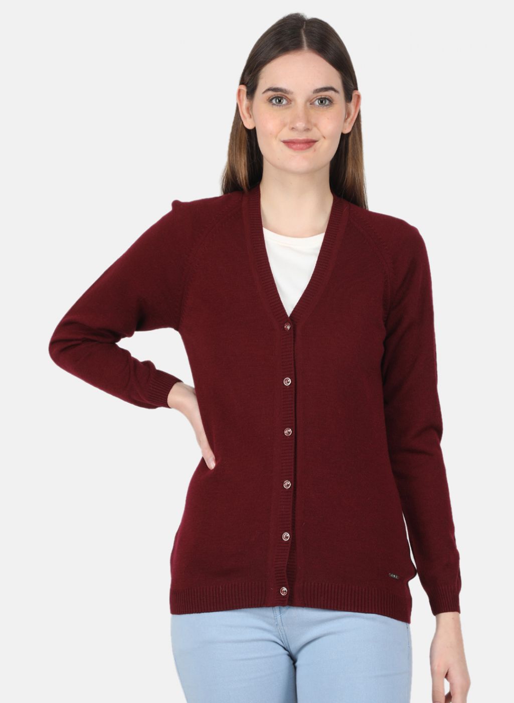 Women Maroon Solid Cardigan