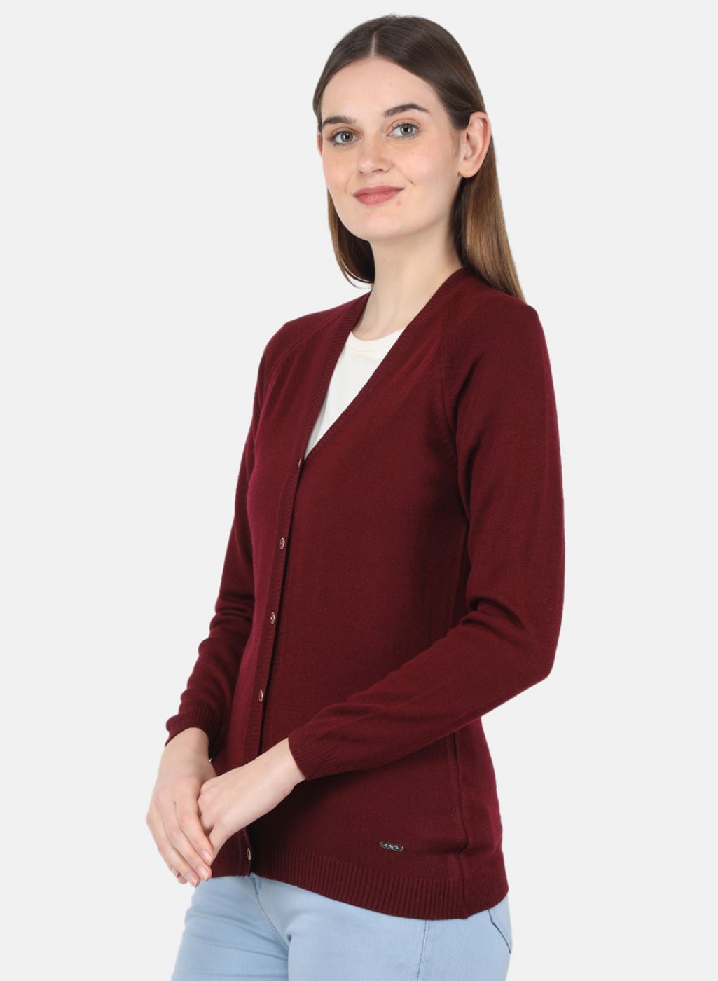 Women Maroon Solid Cardigan