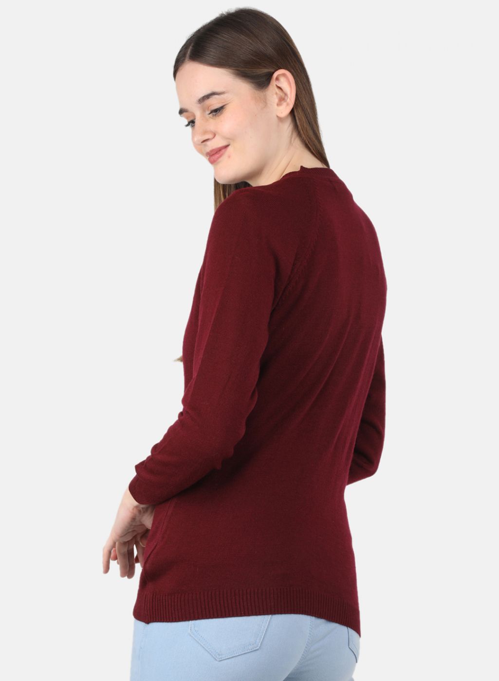 Women Maroon Solid Cardigan