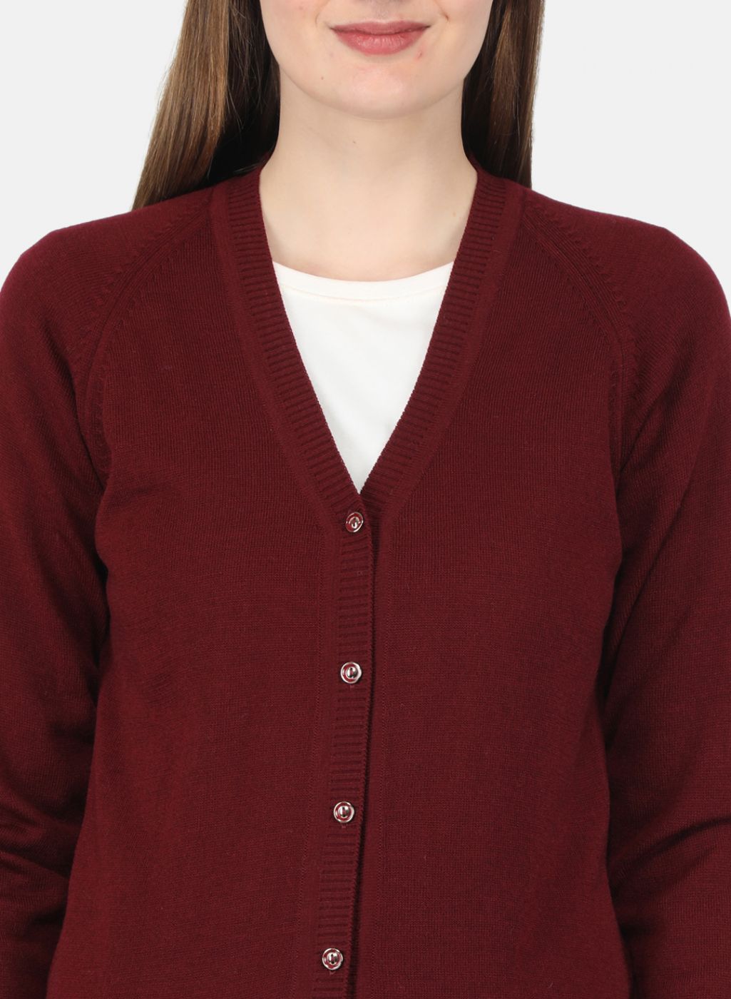 Women Maroon Solid Cardigan