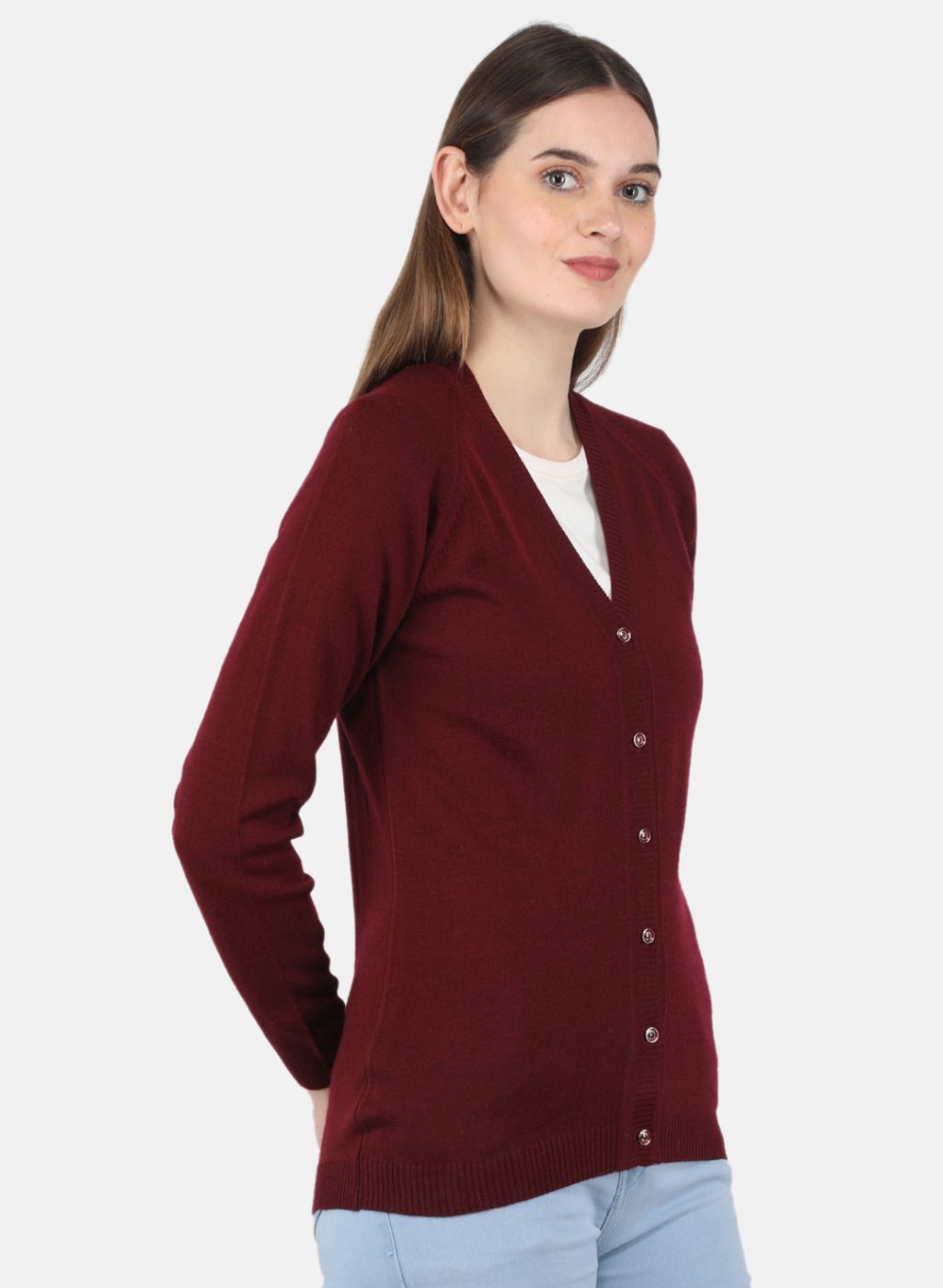 Women Maroon Solid Cardigan