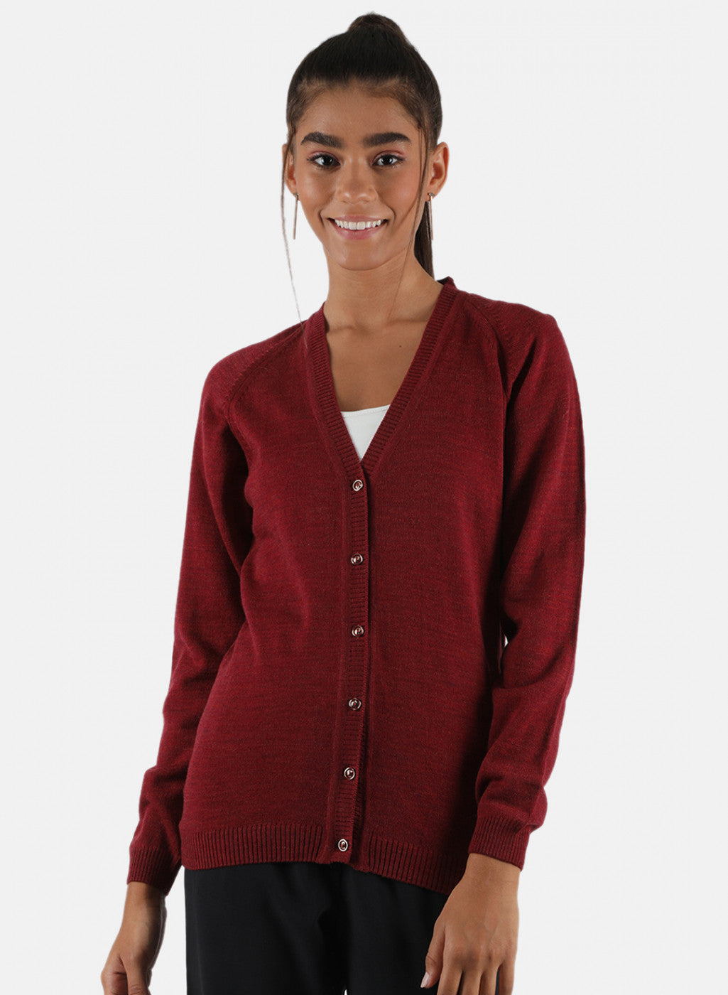 Women Maroon Solid Cardigan