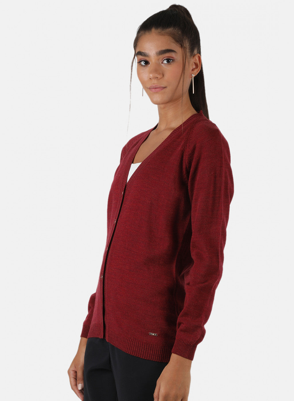 Women Maroon Solid Cardigan