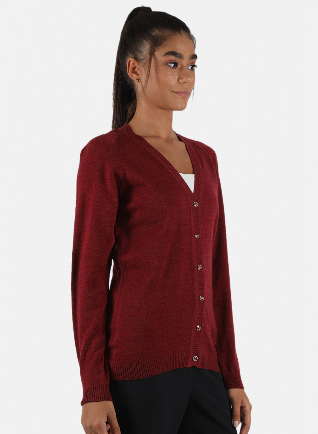 Women Maroon Solid Cardigan