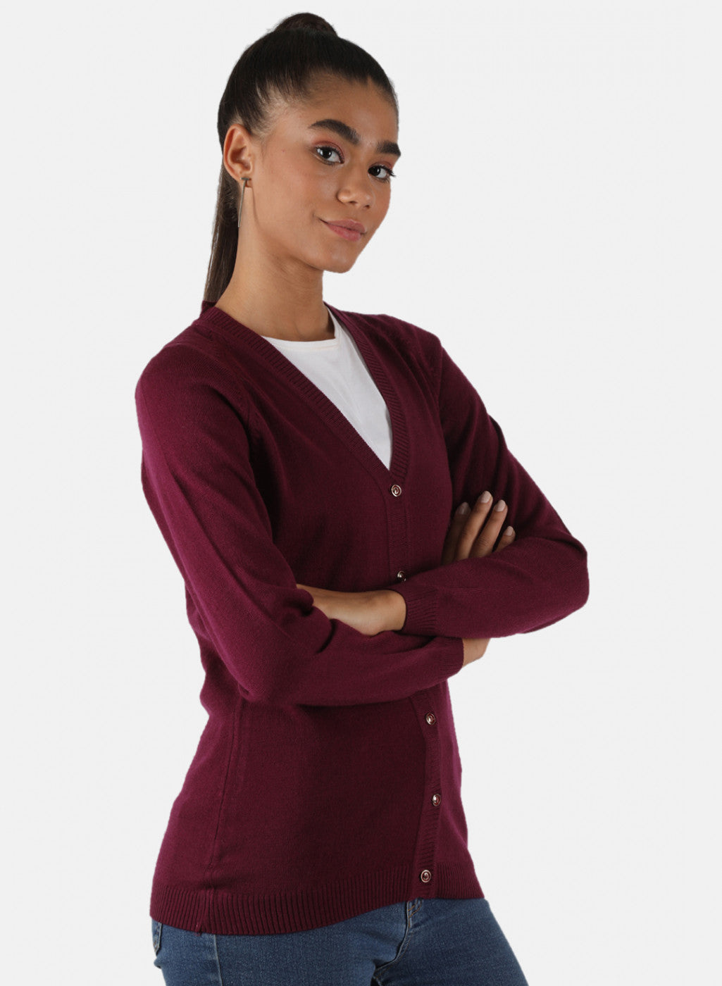 Women Purple Solid Cardigan