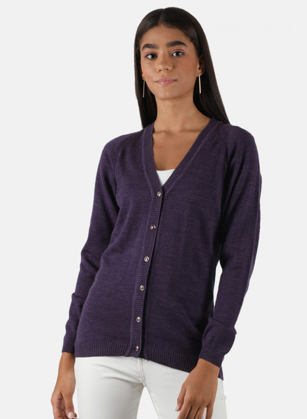 Women Purple Solid Cardigan