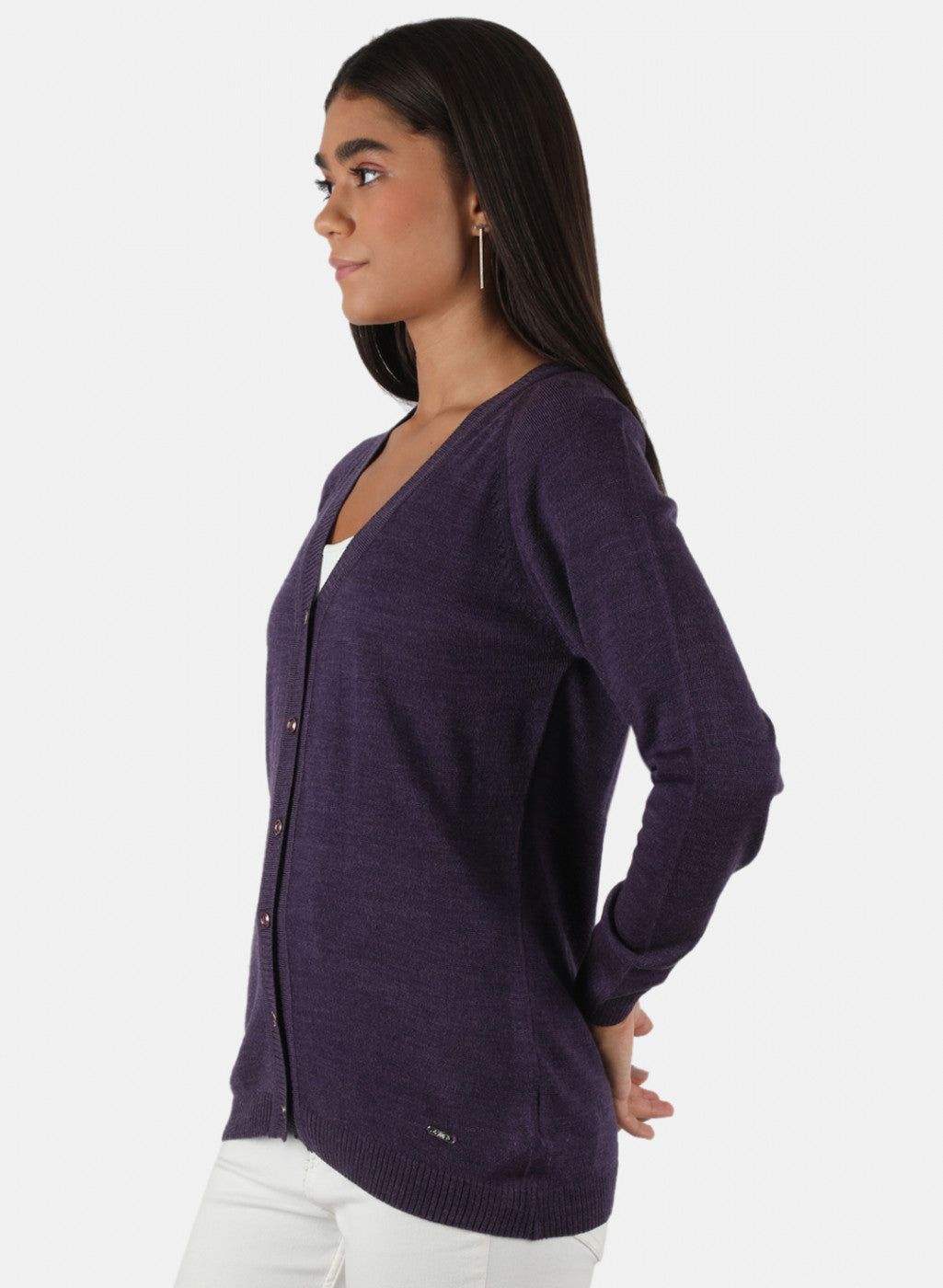 Women Purple Solid Cardigan