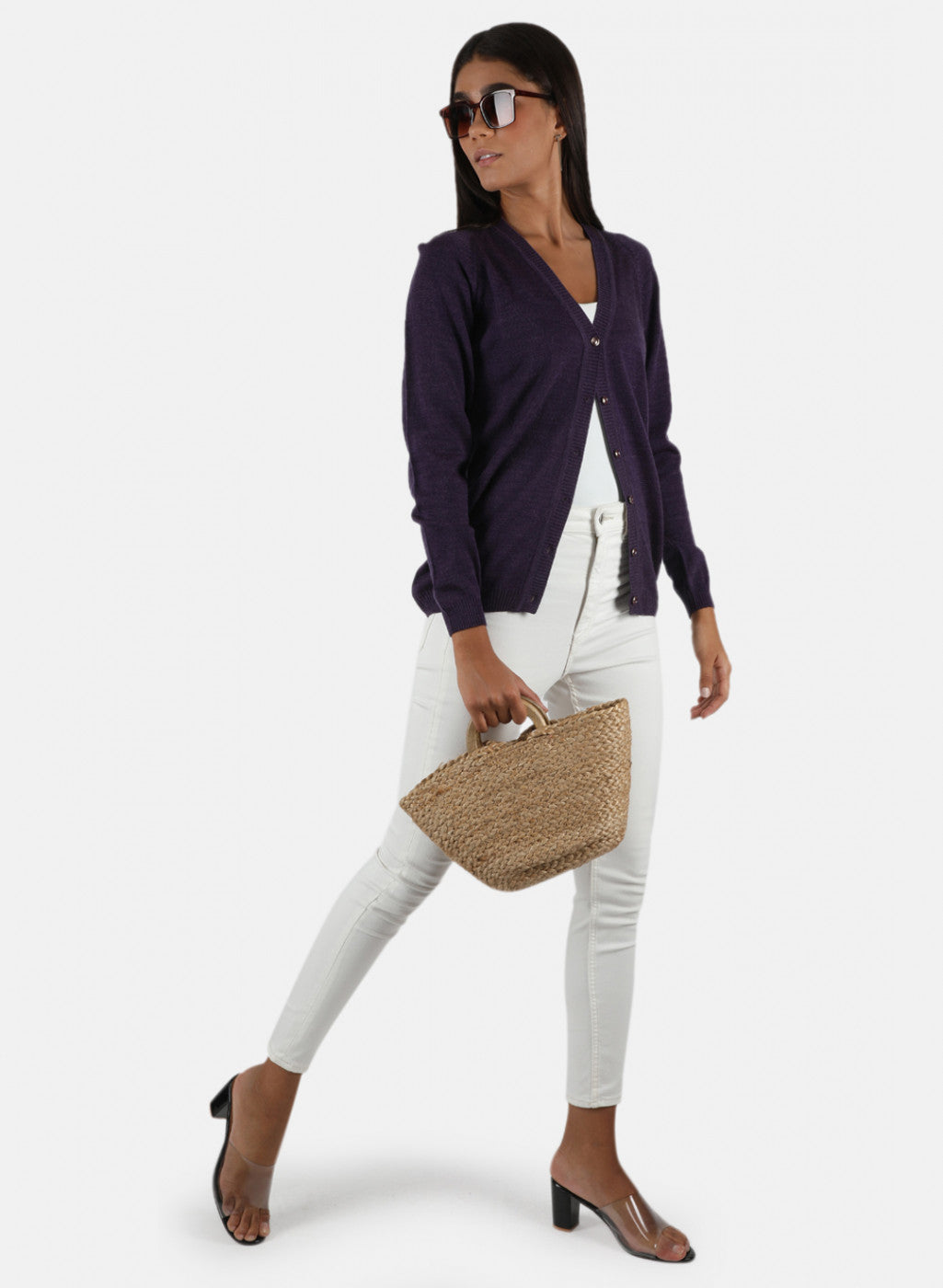 Women Purple Solid Cardigan