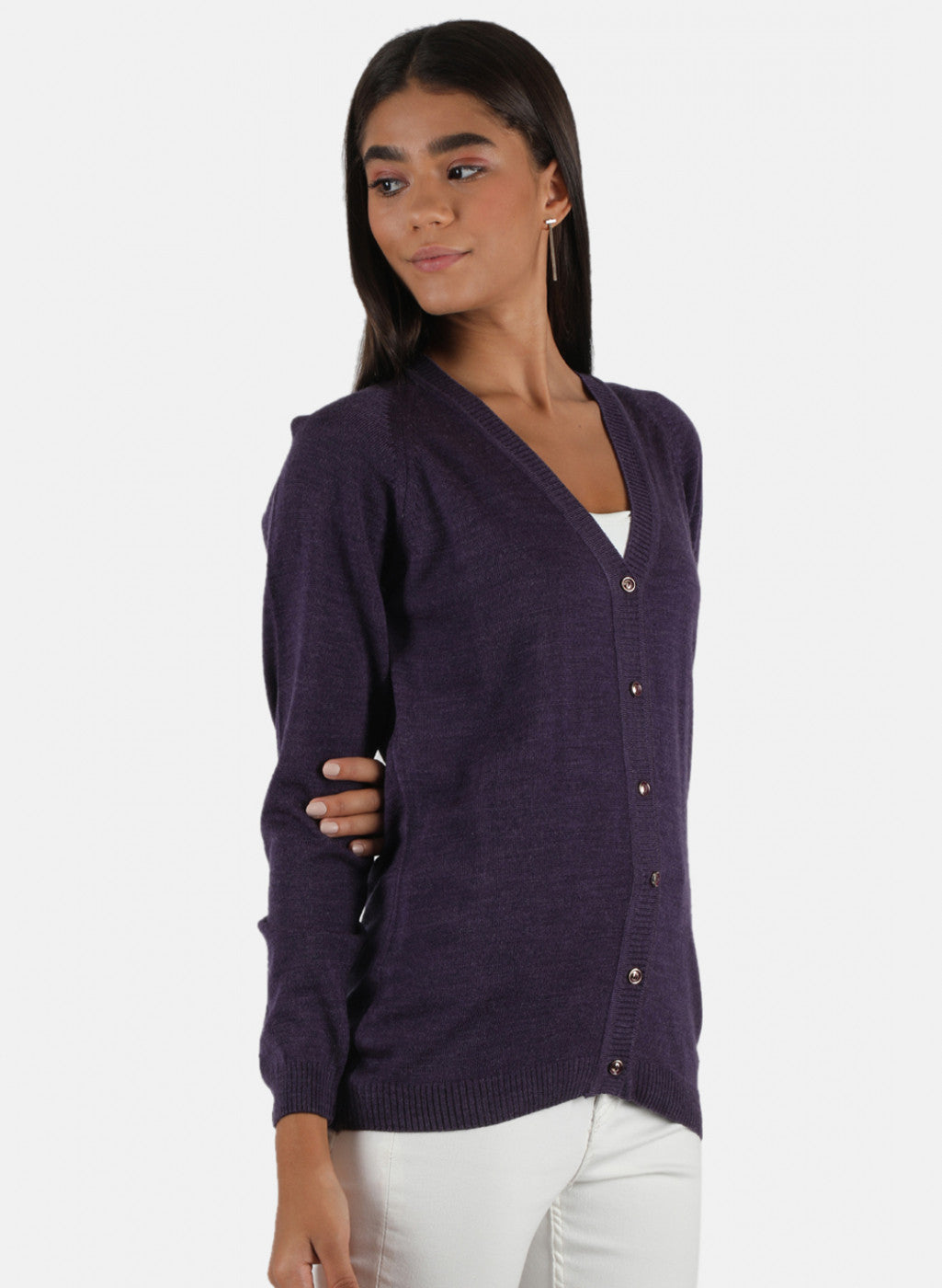 Women Purple Solid Cardigan