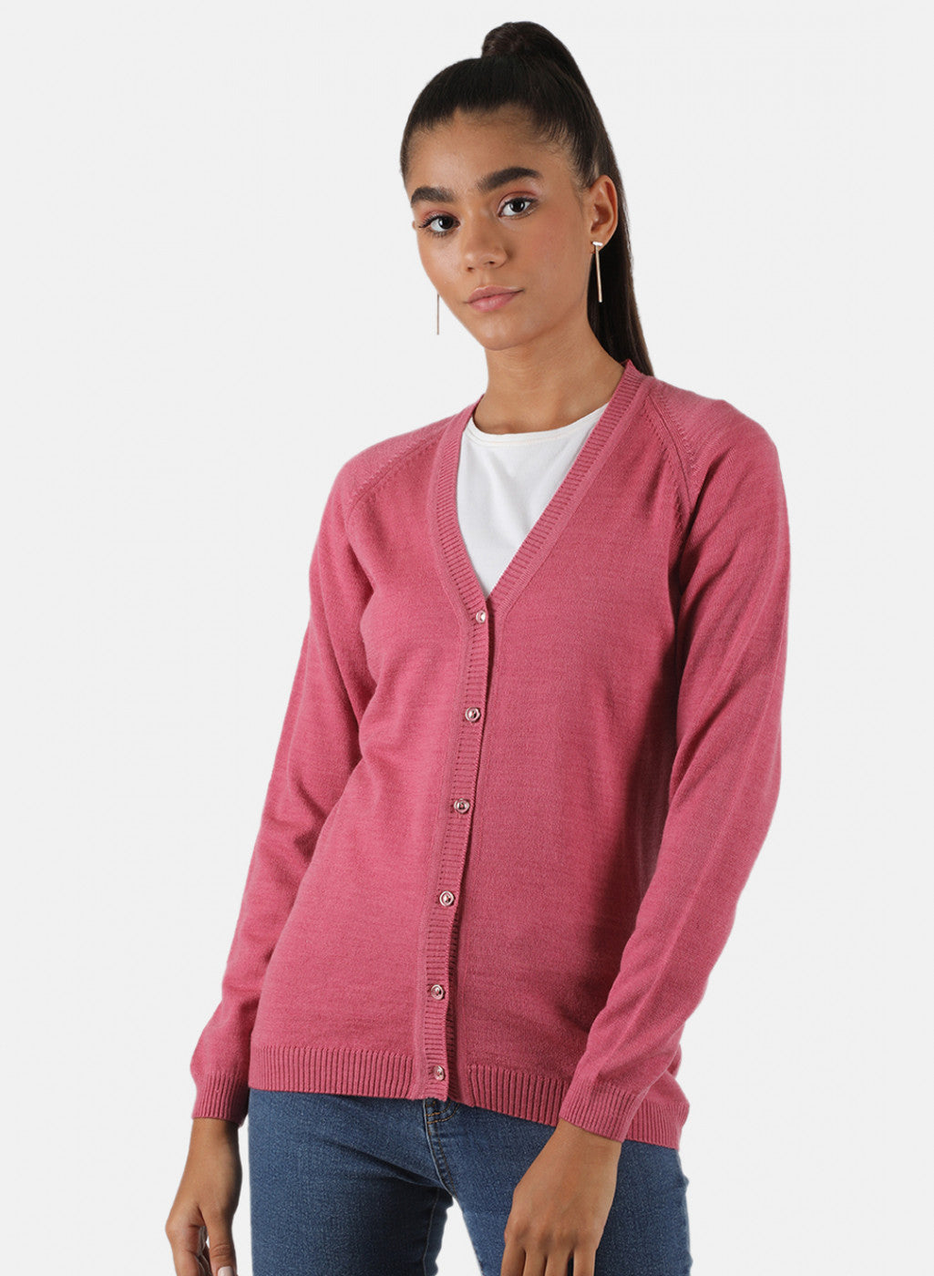 Women Pink Solid Cardigan