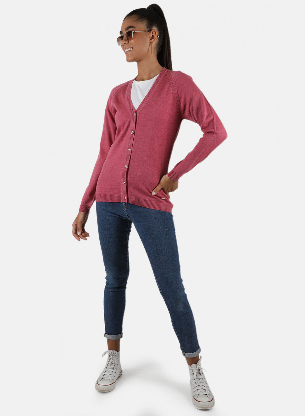 Women Pink Solid Cardigan