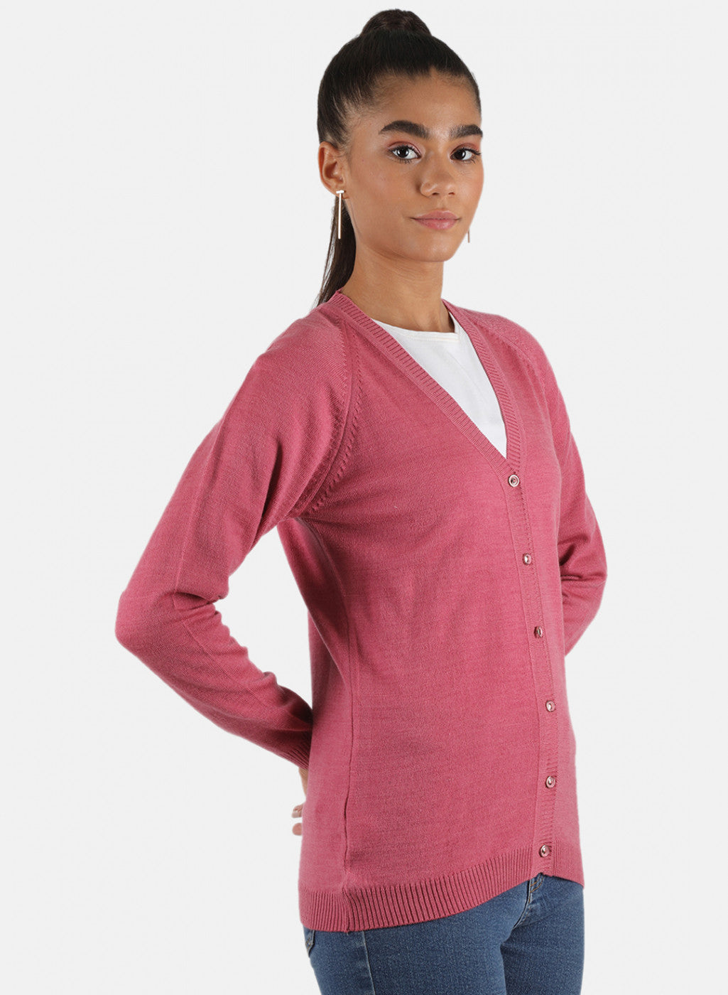 Women Pink Solid Cardigan