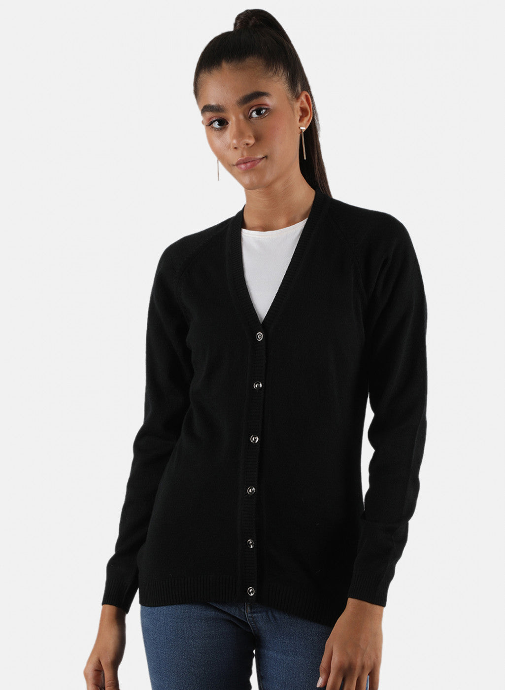 Women Black Solid Cardigan