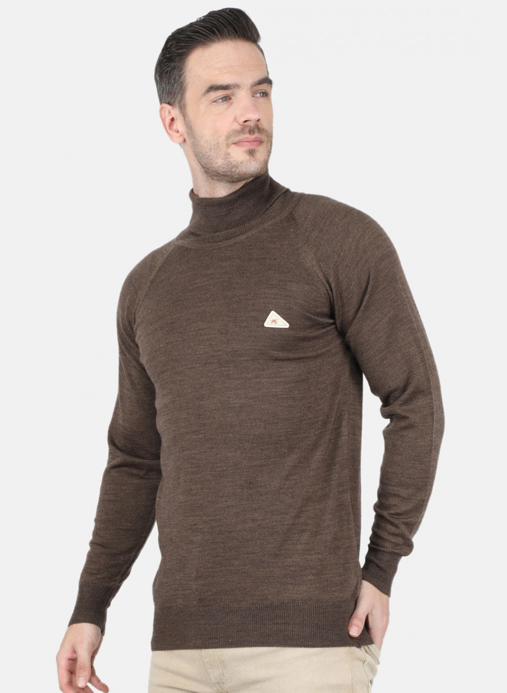 Men Brown Solid Pullover