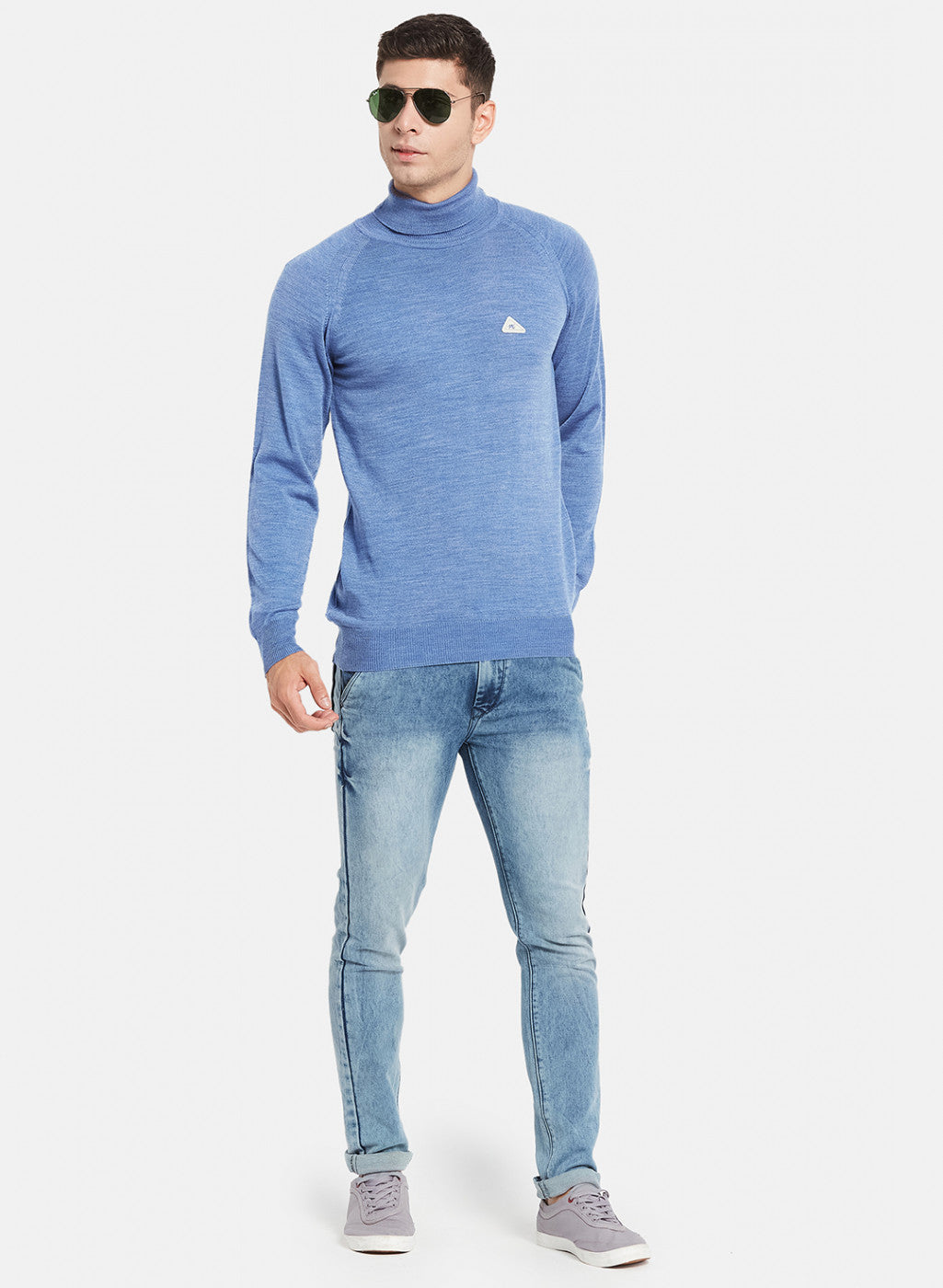 Men Blue Solid Pullover