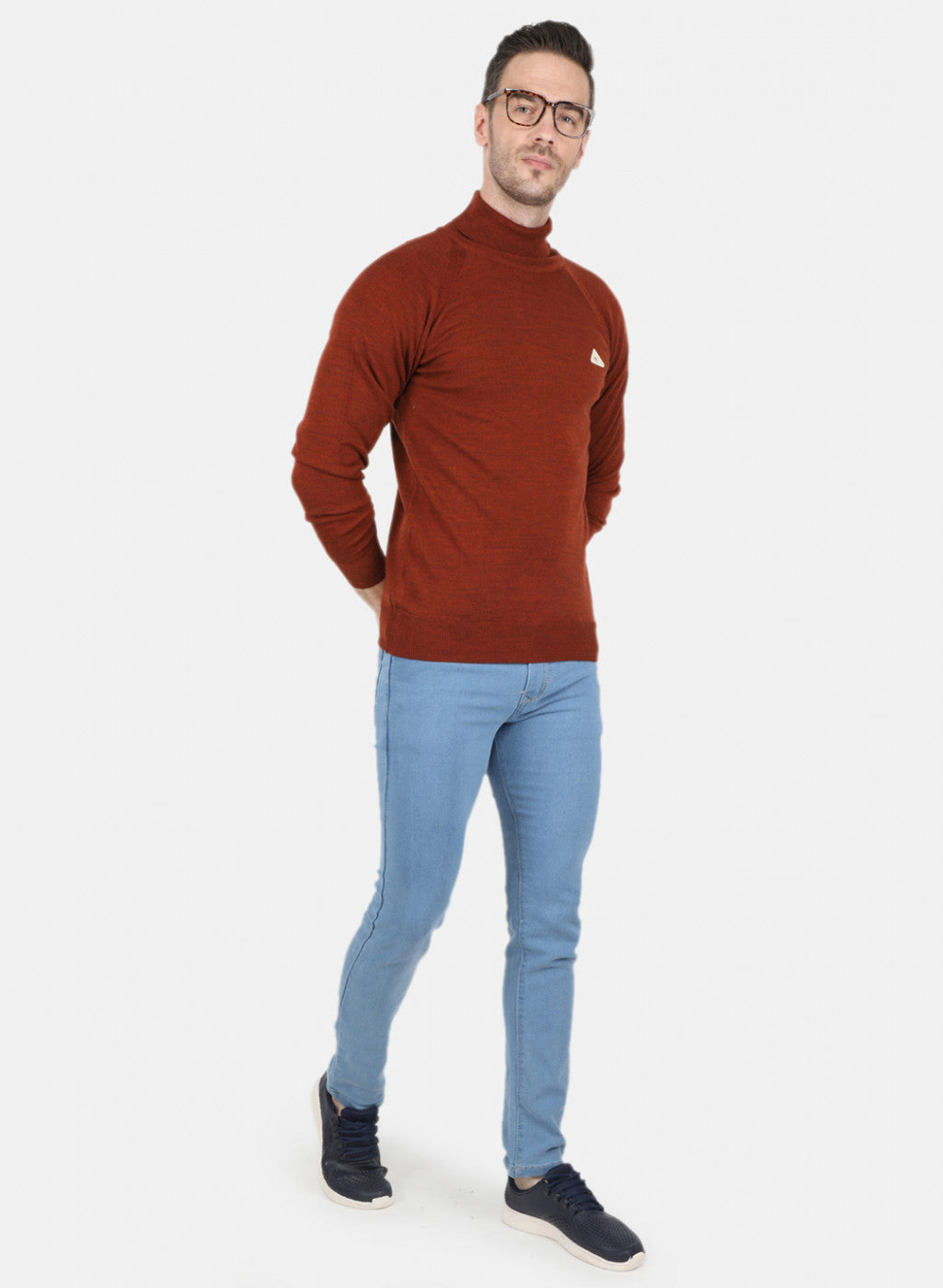 Men Orange Rust Solid Pullover