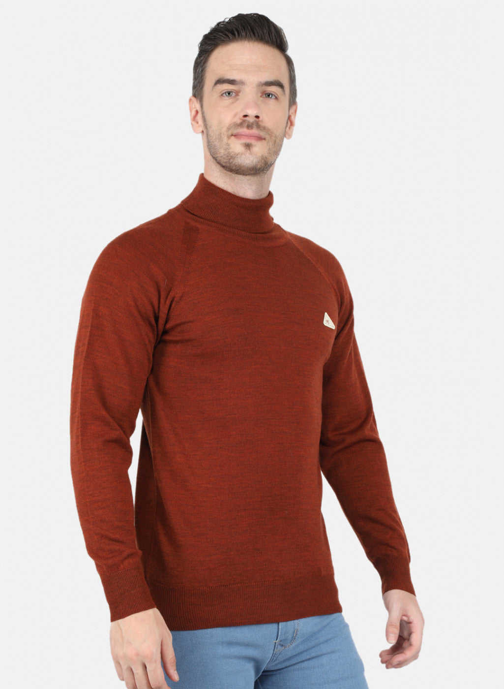 Men Orange Rust Solid Pullover