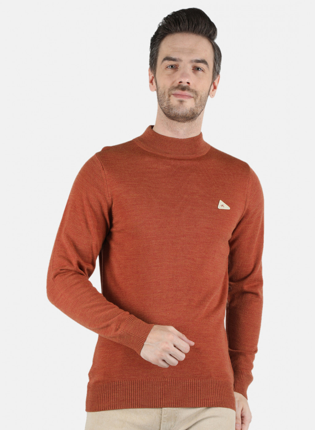 Men Orange Solid Pullover