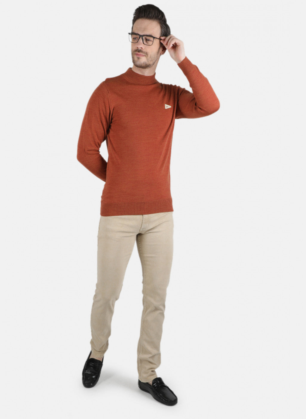 Men Orange Solid Pullover