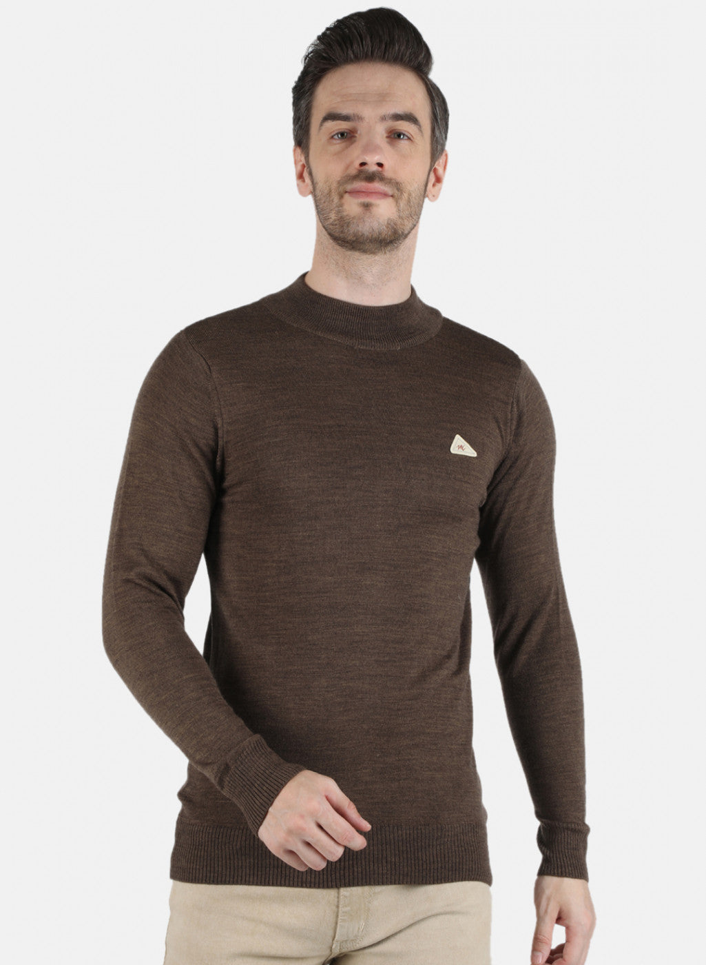 Men Brown Solid Pullover