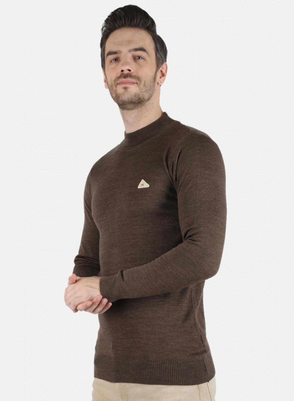 Men Brown Solid Pullover