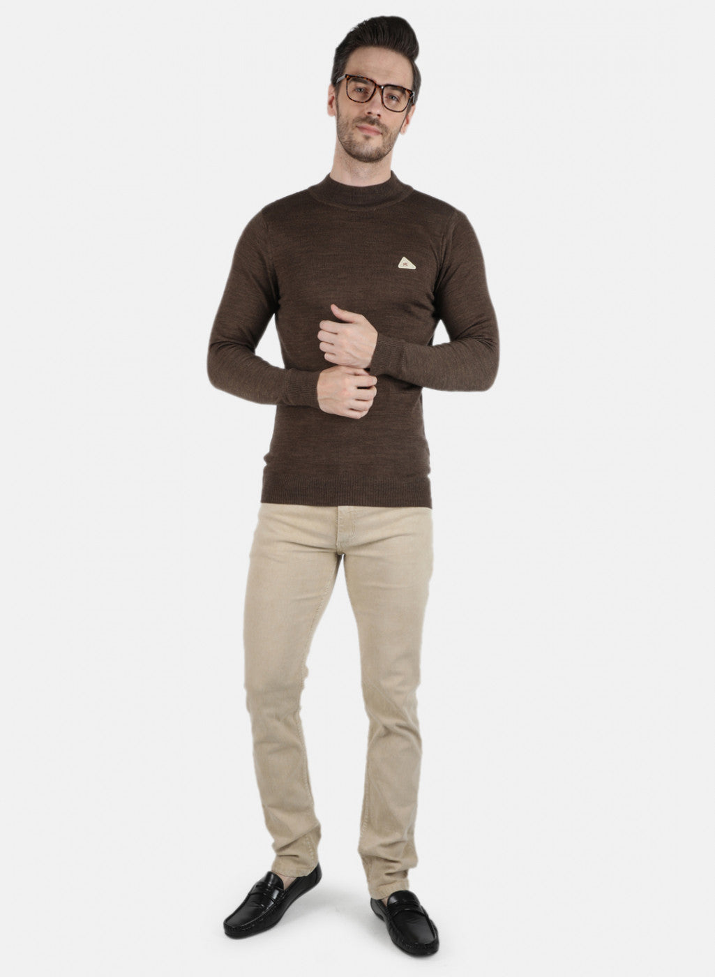 Men Brown Solid Pullover